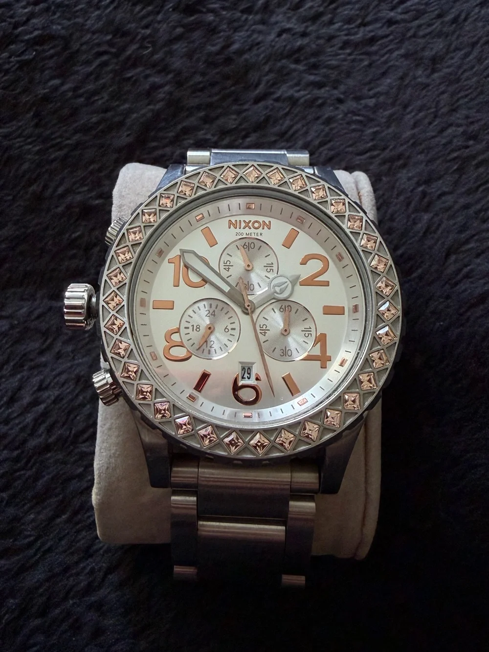 Nixon - 42-20 Silver Watch with Rose Gold Crystals (Needs Battery)